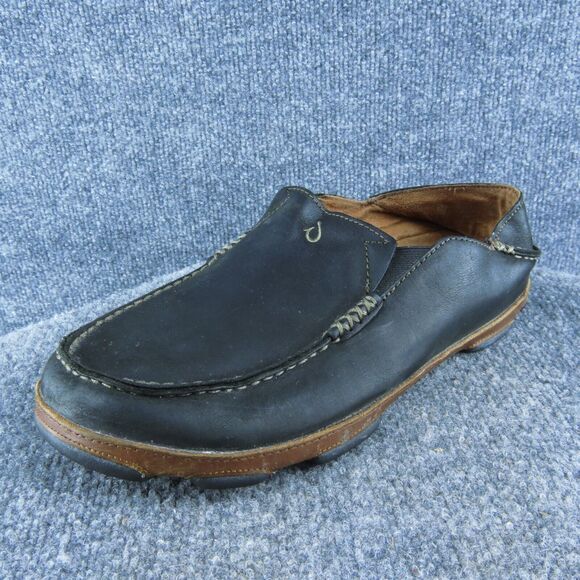 Olukai Moloa Men Slip-On Shoes Black Leather‎ Slip On Size 10 Medium - Picture 1 of 10